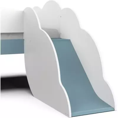 Lit toboggan DEMEYERE 90x200 cm - Sommier à lattes - Blanc et bleu orage