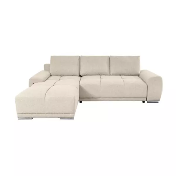 Canapé d'angle gauche 4 places convertible CASSANDRA avec coffre en tissu - Beige - L270 x P181 x H89cm - LOUNGITUDE