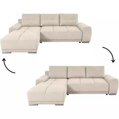 Canapé d'angle convertible 4 places CASSANDRA - Beige - FSC® 100% - L270 x P181 x H89cm