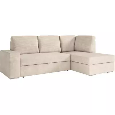 Canapé d'angle droit 3 places convertible ADEN - Velours côtelé beige