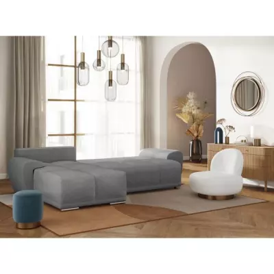 Canapé d'angle gauche convertible avec coffre en tissu - Gris - L270 x P181 x H89cm - LOUNGITUDE