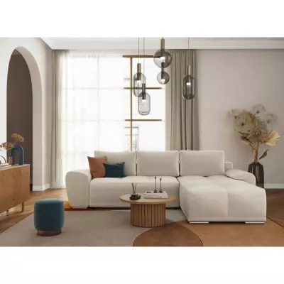 Canapé d'angle convertible 4 places avec coffre en tissu - Beige
