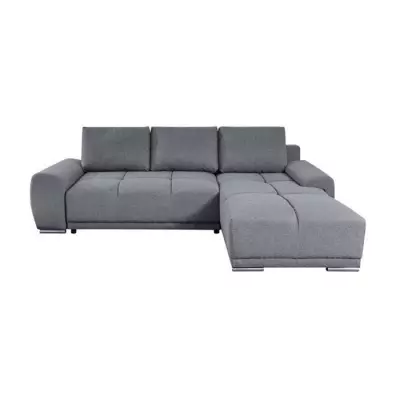 Canapé d'angle convertible CASSANDRA avec coffre en tissu - Gris - L270 x P181 x H89cm