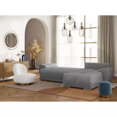 Canapé d'angle convertible CASSANDRA avec coffre en tissu - Gris - L270 x P181 x H89cm