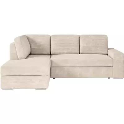 Canapé d'angle convertible en velours côtelé beige - L246 x P174 x H96cm