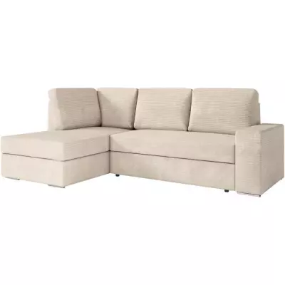 Canapé d'angle convertible en velours côtelé beige - L246 x P174 x H96cm