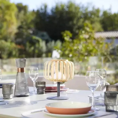 Lampe de table sans fil en bambou naturel - LUMISKY - H25 cm