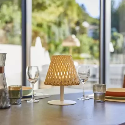 Lampe de table sans fil LUMISKY IBIZA - Bambou naturel - LED blanc chaud et blanc