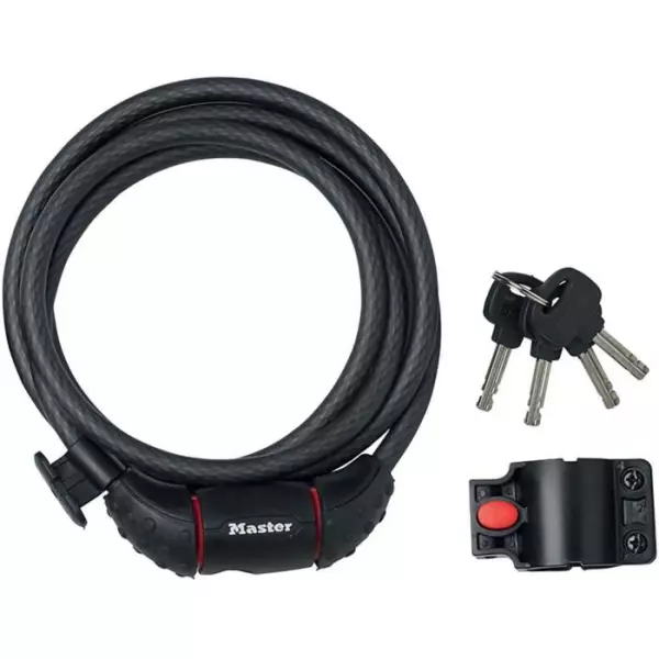 MASTER LOCK Cable Antivol Vélo [1,8 m Câble] [Clé] [Extérieur] [Support Fixation Vélo] 8130EURDPRO