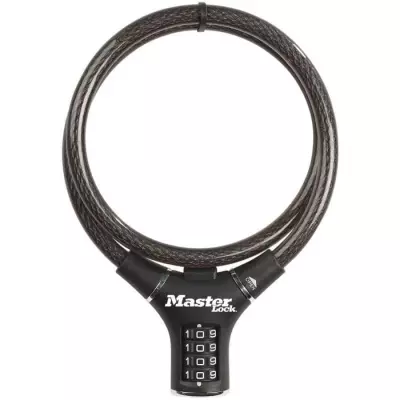 Antivol Vélo Master Lock - Câble en Acier Noir - 90 cm Torsadé