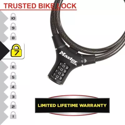 Antivol Vélo Master Lock - Câble en Acier Noir - 90 cm Torsadé