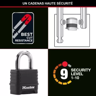 Cadenas à combinaison Excell Zinc 57 mm Noir - Sécurité maximale