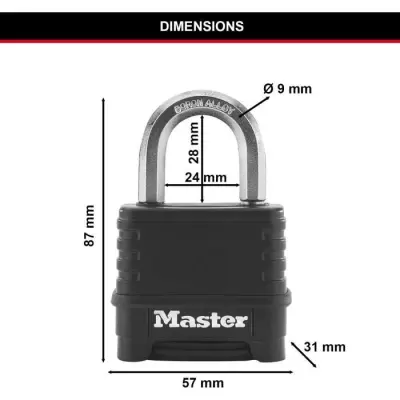Cadenas à combinaison Excell Zinc 57 mm Noir - Sécurité maximale