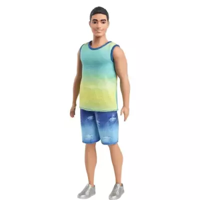 Poupée Ken Fashionistas avec débardeur dégradé et short en jean - 3 ans+