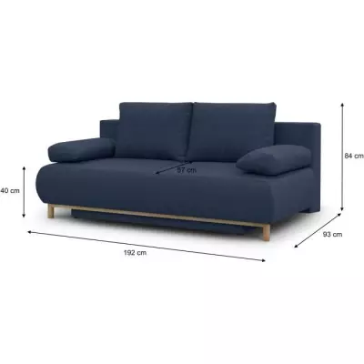 Banquette convertible 3 places MIKA - Tissu bleu foncé - Coffre de rangement