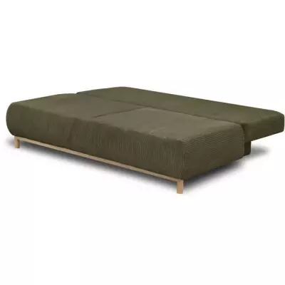 Banquette convertible 3 places MIKA - Velours côtelé vert kaki - Coffre de rangement