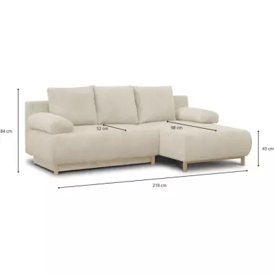 Canapé d'angle convertible MIKA 3 places - Velours côtelé beige