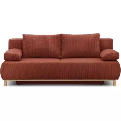 Banquette convertible 3 places MIKA - Velours Terracotta - Coffre de rangement et responsable