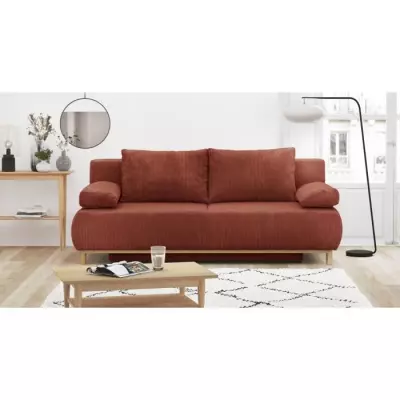 Banquette convertible 3 places MIKA - Velours Terracotta - Coffre de rangement et responsable
