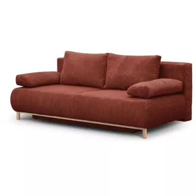 Banquette convertible 3 places MIKA - Velours Terracotta - Coffre de rangement et responsable
