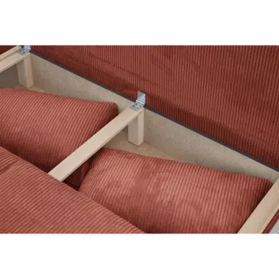 Banquette convertible 3 places MIKA - Velours Terracotta - Coffre de rangement et responsable