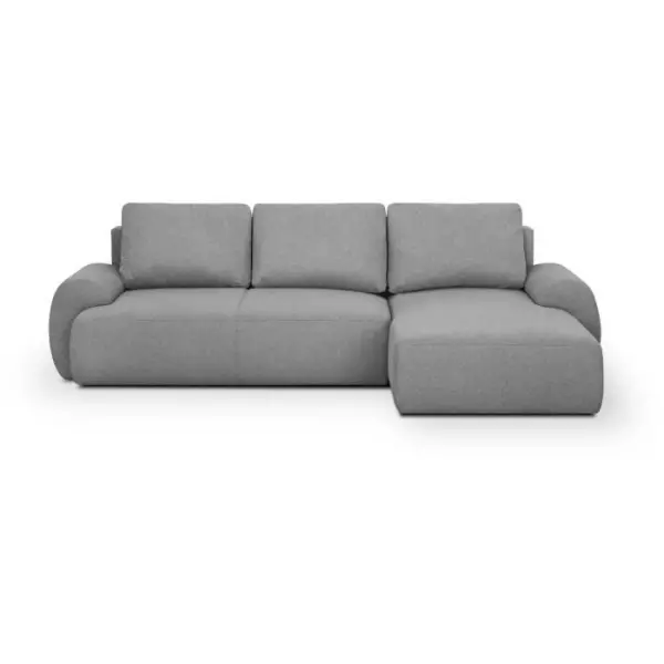 Canapé d'angle droit convertible MILO 4/5 places - Tissu gris - Coffre de rangement - L 264 x H 84 x P 99/145 cm