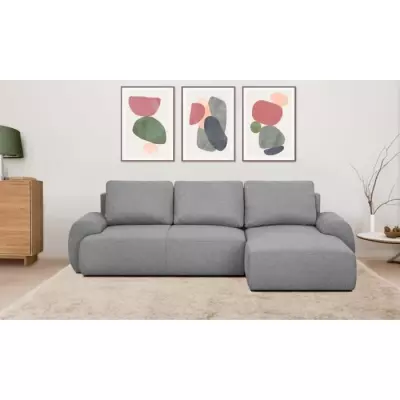 Canapé d'angle droit convertible MILO 4/5 places en tissu gris - Éco-responsable - Certifié Oeko-Tex