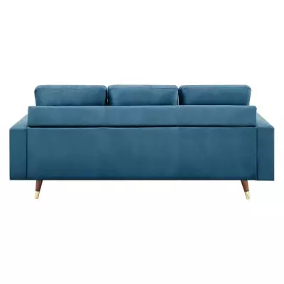 Canapé d'angle fixe réversible bleu - 3 places - Pieds bois et doré