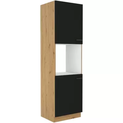 Colonne four MODENA - 2 portes - 60 cm - Chene artisan / Noir mat