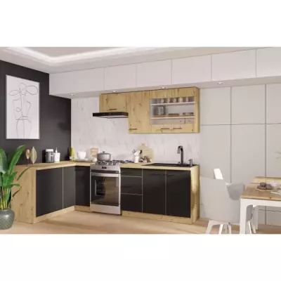 Cuisine MODENA: Style artisanal en chêne et noir - 270x150cm