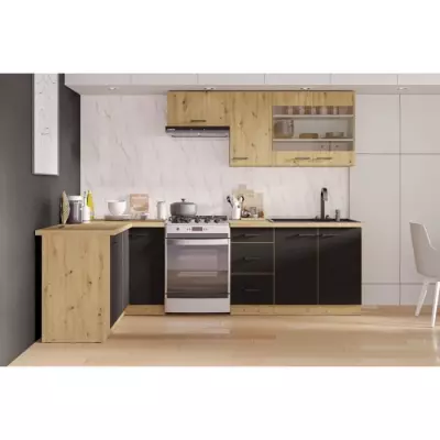 Cuisine MODENA: Style artisanal en chêne et noir - 270x150cm