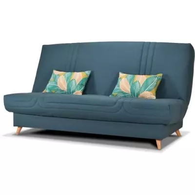 Banquette clic confortable - Tissu bleu + Coussins déco jungle