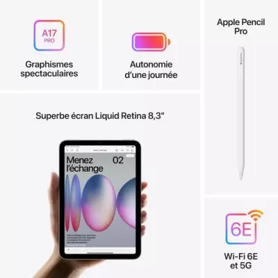 iPad mini (2024) 8.3'' WiFi + Cellular 256 Go - Gris Sidéral
