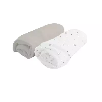 Lot 2 Draps housse DOMIVA Jersey Blanc/Perle 60 x 120 cm