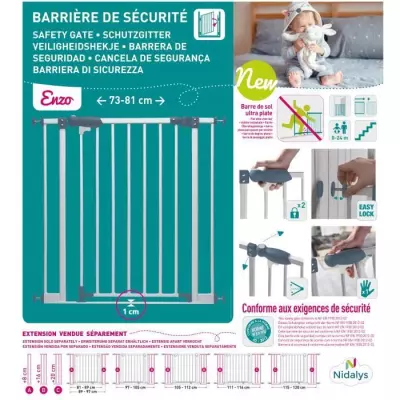 Barrière de sécurité NIDALYS ENZO - seuil plat - blanc - 72x6x78 cm