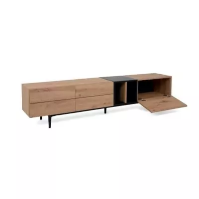 Meuble TV 3 abattants Chêne et Noir - Design NOLA