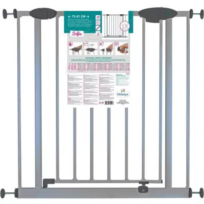 Barrière de sécurité enfant SOFIA - 73 à 81 cm - Gris Alu - NORDLINGER PRO