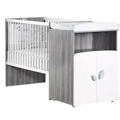 Lit combiné évolutif en bois gris - Babyprice Leaf - 120x60cm devient 90x190cm