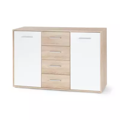 Buffet Pilvi blanc/chêne Sonoma - 2 portes/4 tiroirs - FSC® 100% - L122,6cm