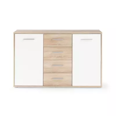 Buffet Pilvi blanc/chêne Sonoma - 2 portes/4 tiroirs - FSC® 100% - L122,6cm