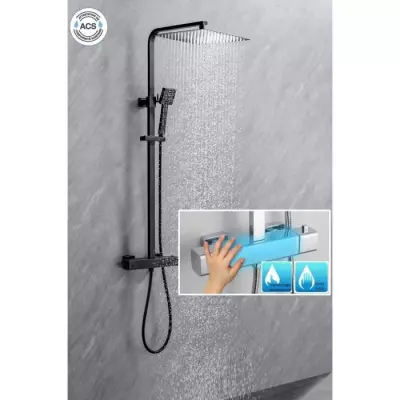 Colonne de douche OCEANIC - Noir mat - Design carré 30x30cm