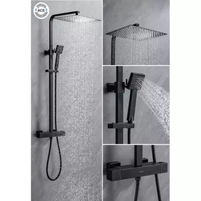 Colonne de douche OCEANIC - Noir mat - Design carré 30x30cm