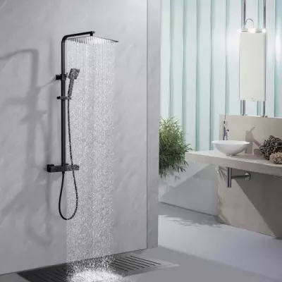 Colonne de douche OCEANIC - Noir mat - Design carré 30x30cm