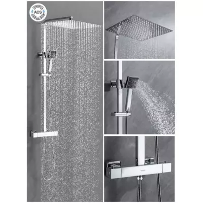 Colonne de douche OCEANIC - Design carré 40x40 cm - Chrome