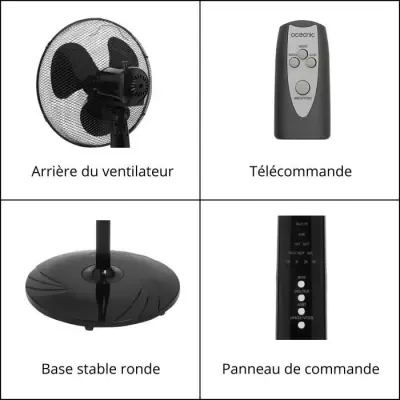 Ventilateur de pied OCEANIC - Puissant et polyvalent - Noir