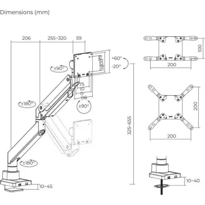 Support d'écran articulé pour bureau OPLITE MT57 Blanc - Fixation écran