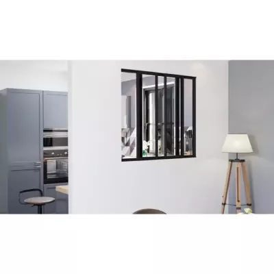 Verrière coulissante 4 carreaux en verre trempé Noir - Made in France