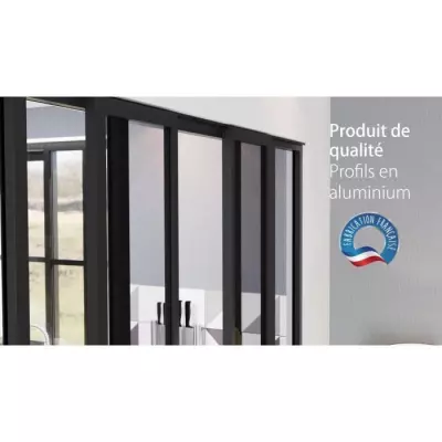 Verrière coulissante 4 carreaux en verre trempé Noir - Made in France
