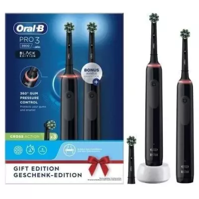 Lot de 2 Brosse à dents électriques Oral-B Pro 3 3900 - 2 manches noirs