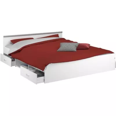 Lit adulte ZODIAC 160x200 - Blanc & Pratique - Fabriqué en France